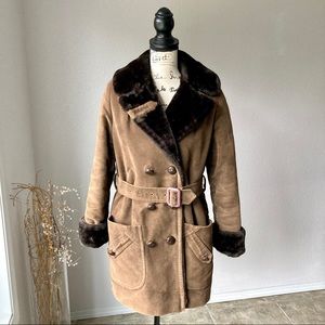 Vintage Brown Jacket Styled by Davis of Boston Faux Fur Winter Coat Trench